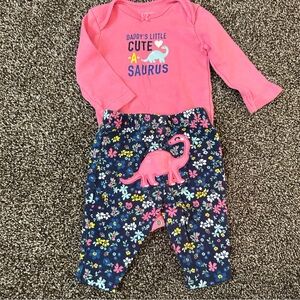 💟 BOGO! Carter's Pink Floral Dinosaur Outfit Baby Girl 3 Months